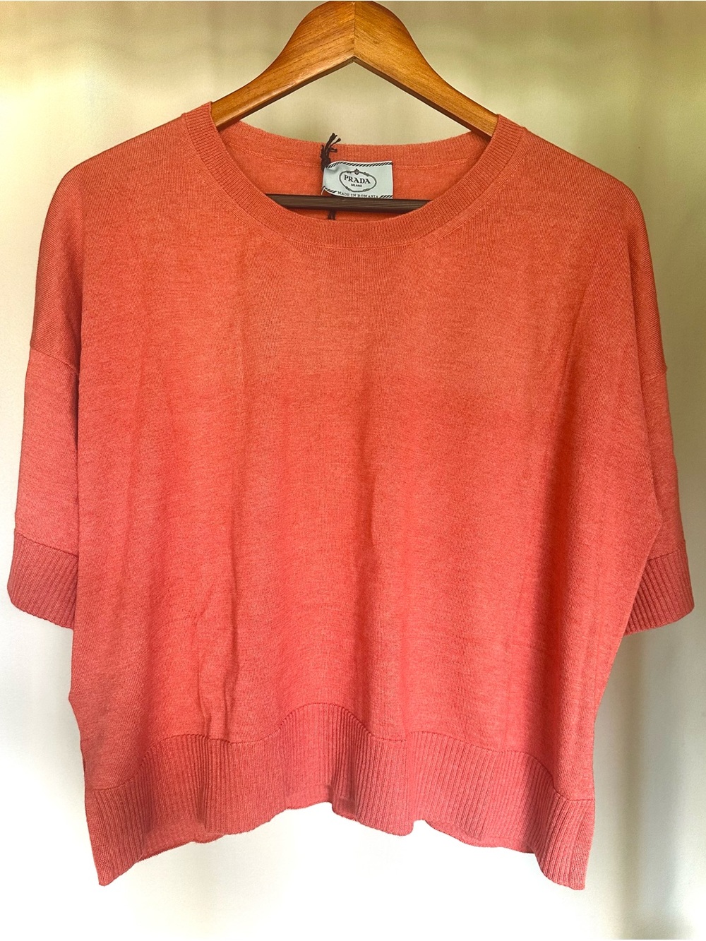 Prada Cashmere Short Sleeve Sweater in Coral